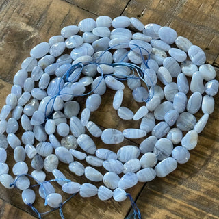 Blue Lace Agate Tumbled Stone Bead Strand - 8-13mm