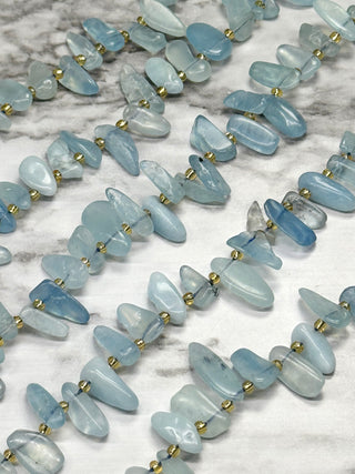 Aquamarine Tumbled Stone Top Drilled Beads Strand - 10-20mm