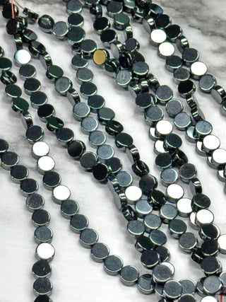 Hematite Flat Round Beads Strand - 6mm