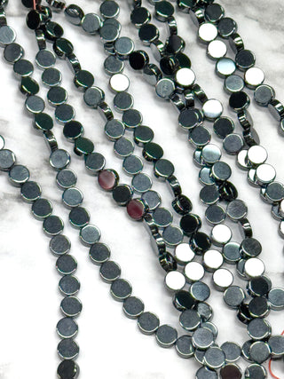Hematite Flat Round Beads Strand - 6mm
