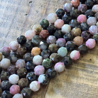 Watermelon Tourmaline Faceted Star Cut Bead Strand - 8mm