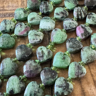 Ruby in Zoisite Faceted Heart Bead Strand - 8mm
