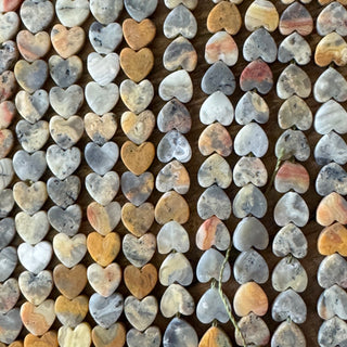 Frosted Crazy Lace Agate Heart Bead Strand - 6mm