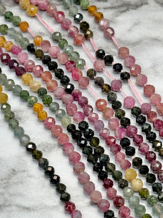 Watermelon Tourmaline Faceted Color Blocked Beads Strand - 3mm