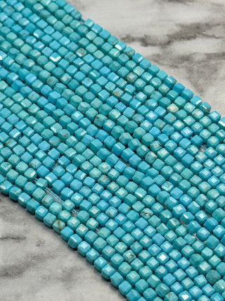Blue Howlite Faceted Table Cut Cube Beads Strand - 2mm