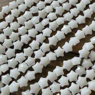 White Jade Puff Star Bead Strand - 7mm