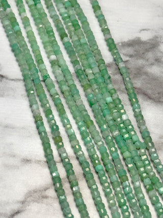 Chrysoprase Faceted Table Cut Cube Beads Strand - 2mm
