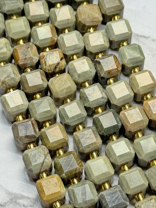 Silver Leaf Jasper Faceted Table Cut Cube Beads Strand - 8mm