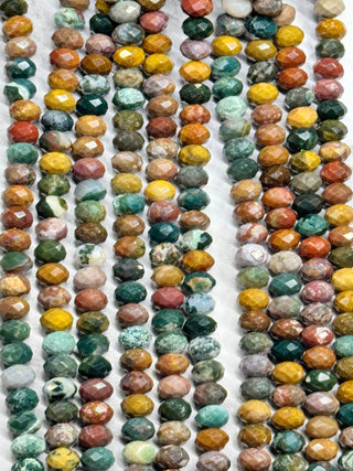 Ocean Jasper Faceted Rondelle Beads Strand - 8x5mm
