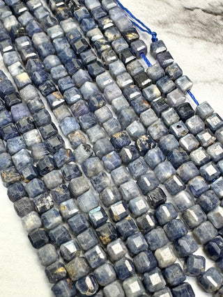 Sapphire Faceted Table Cut Cube Beads Strand - 3mm