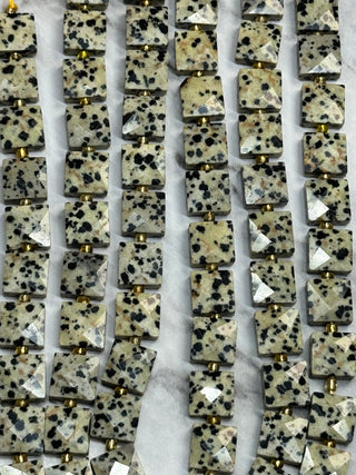 Dalmatian Jasper Faceted Flat Square Beads Strand - 10mm