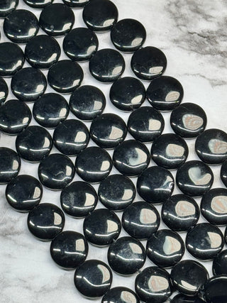 Obsidian Flat Round Beads Strand - 15mm