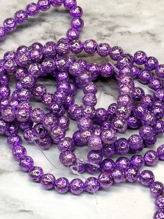 Electroplated Lava Rock Bead Strand - 6mm - Lime - Purple