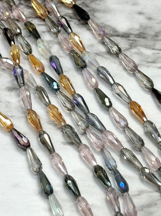 Faceted Teardrop Glass Beads Strand - 15x6mm