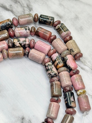 Rhodonite Column with Rondelle Beads Strand - 10x6mm