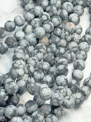 Snowflake Obsidian Matte Beads Strand - 8mm