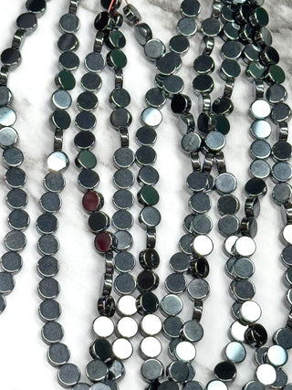 Hematite Flat Round Beads Strand - 6mm