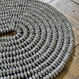 Grade A Platinum Plated Faceted Rondelle Hematite Bead Strand - 4x3mm - 6x3mm