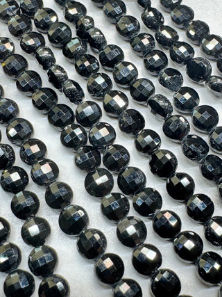 Black Spinel Faceted Coin Bead Strand - 4mm