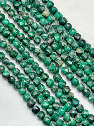 Malachite Faceted Cube Beads Strand - 4mm