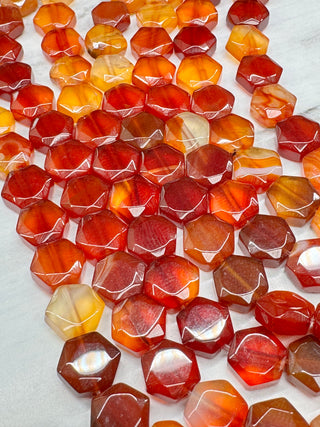 Natural Red Agate Faceted Hexagon Bead Strand - 8mm