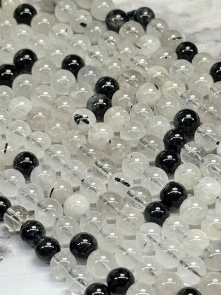 Tourmalinated Quartz Beads Strand - 6mm