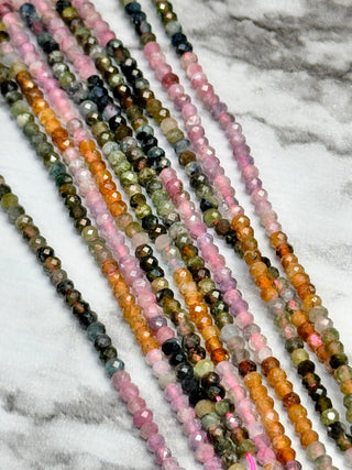 Watermelon Tourmaline Faceted Rondelle Gradient Color Beads Strand - 3x2mm
