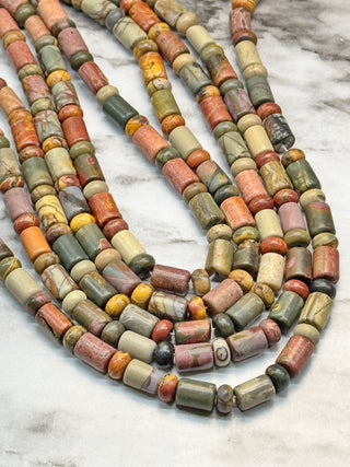 Picasso Jasper Column & Rondelle Beads Strand - 8x7mm & 6x4mm