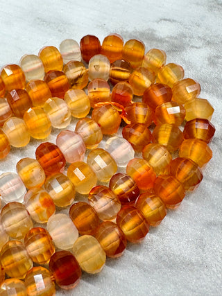 Carnelian Faceted Pumpkin Rondelle Bead Strand - 6mm