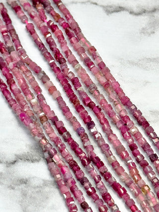 Pink Tourmaline Faceted Cube Beads Strand - 2mm