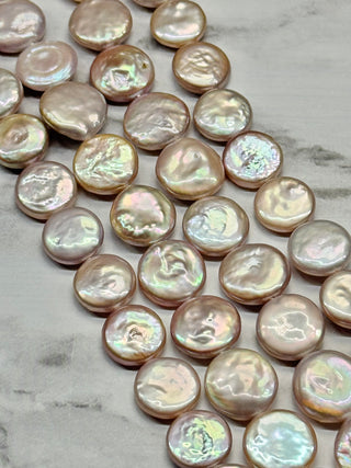 Freshwater Pearl Keshi Coin Beads Strand - Thistle Purple - 10-13mm