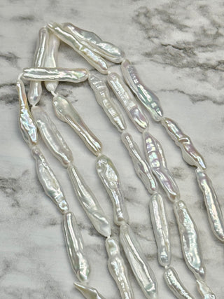 Freshwater Baroque Keshi White Stick Pearl Beads Strand - 16-26mm