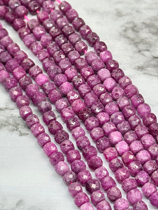 Ruby Faceted Cube Beads Strand - 4.5mm