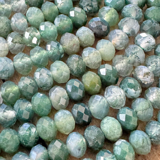Faceted Rondelle Moss Agate Bead Strands - 4x3mm