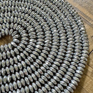 Grade A Platinum Plated Faceted Rondelle Hematite Bead Strand - 4x3mm - 6x3mm