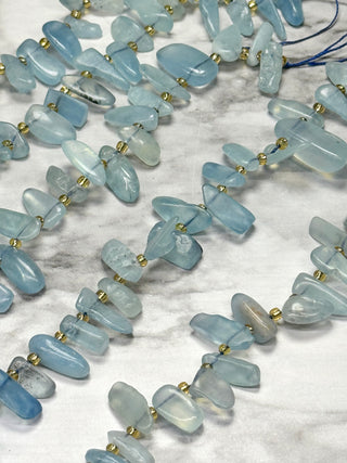 Aquamarine Tumbled Stone Top Drilled Beads Strand - 10-20mm