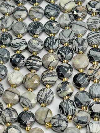 Spiderweb Jasper Faceted Coin Beads Strand - 10mm