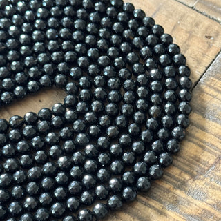 Faceted Obisidan Bead Strand - 6mm