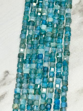 Blue Apatite Faceted Cube Bead Strand - 2.5mm