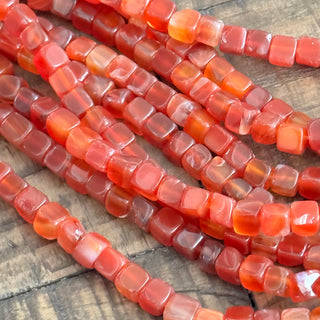 Carnelian Cube Bead Strand - 7mm