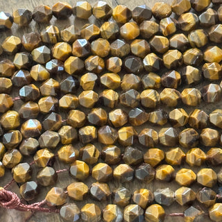Faceted Star Cut Tiger Eye Bead Strand - 8mm