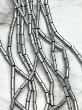 Matte Silver Hematite Column Bead Strands - 9x3mm