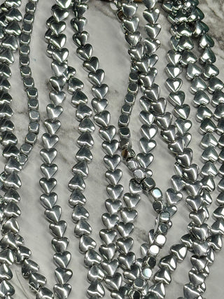 Platinum Hematite Heart Beads Strand - 6mm