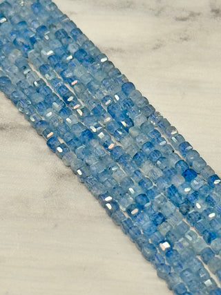 Devils Aquamarine Grade AA Faceted Table Cut Cube Beads Strand - 2mm