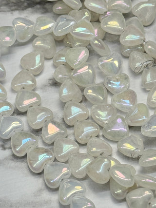 AB Plated Clear Quartz Heart Beads Strand - 10x5mm