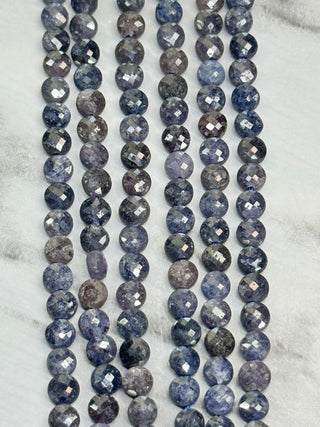 Sapphire Faceted Coin Beads Strand - 4mm