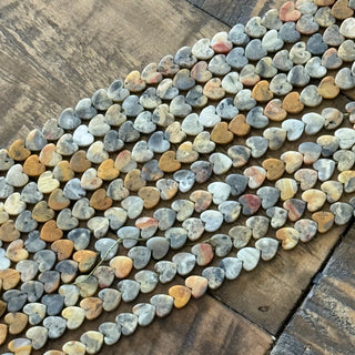 Frosted Crazy Lace Agate Heart Bead Strand - 6mm