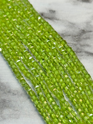 Peridot Faceted Table Cut Cube Beads Stand - 2mm