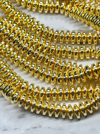 Gold Hematite Rondelle Beads Strand - 8x3mm