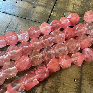 Cherry Quartz Faceted Star Cut Bead Strand - 9mm